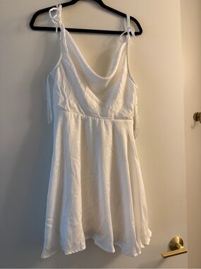 NWT White Tie-Shoulder Cowl Neck Dress